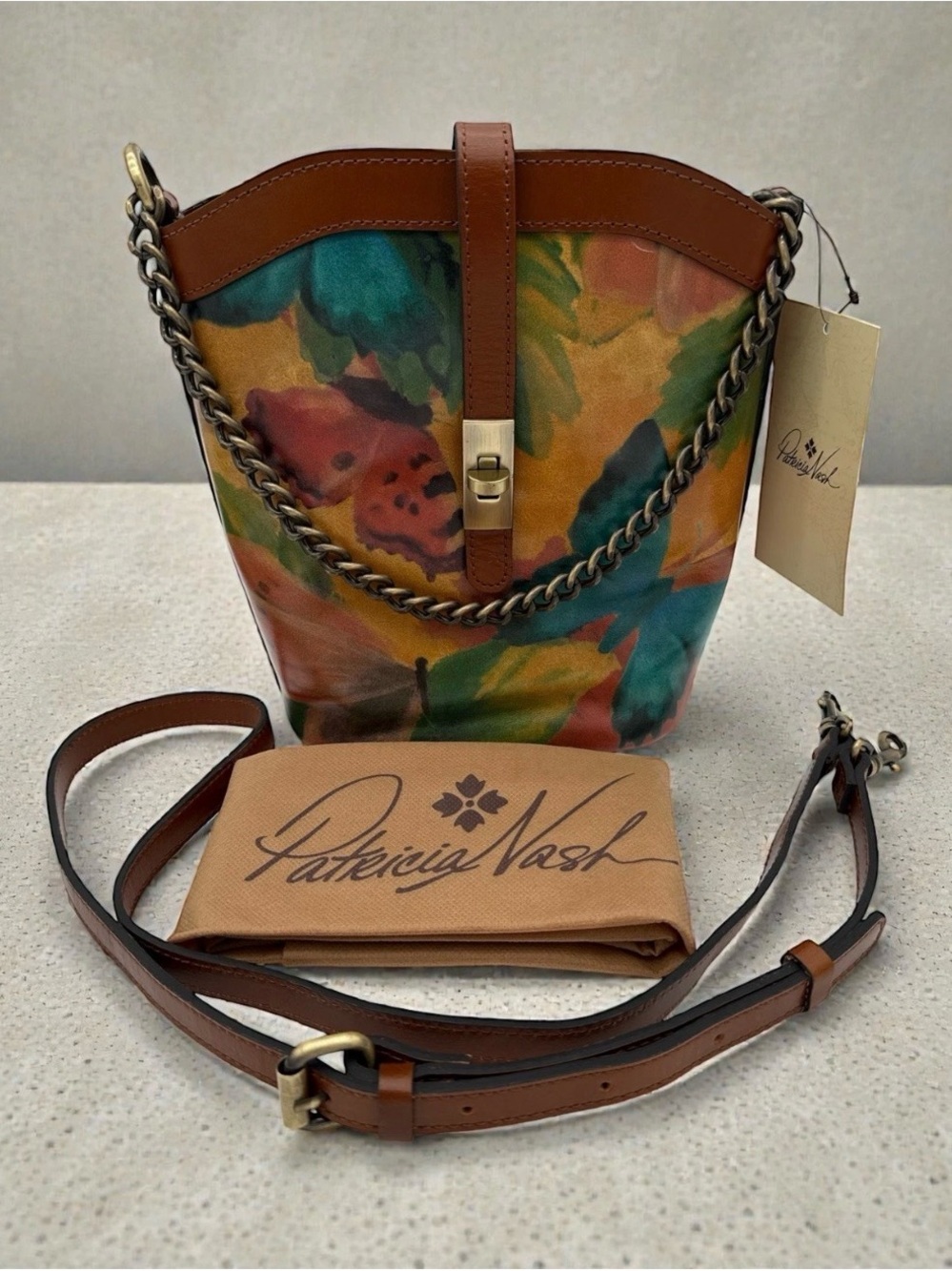 NWT Patricia Nash Watercolor Butterfly, Blaire, Crossbody Bucket Purse